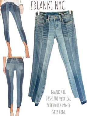 Blank NYC Women 03S-1701 vertical Patchwork panel denim Skinny Jeans Step Hem 26